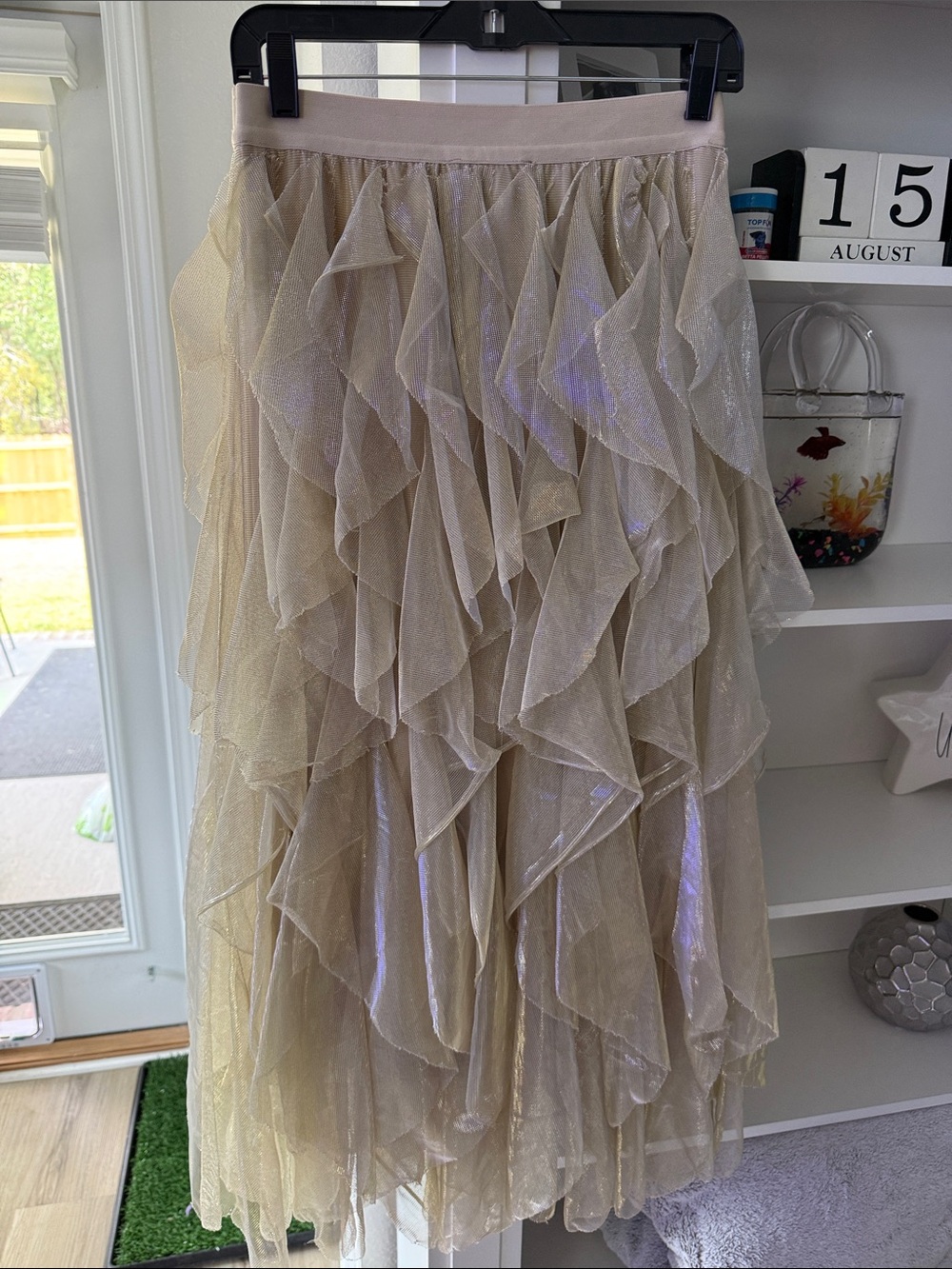 Chelsea & Violet Champagne Ruffled Tulle Midi Skirt - Picture 2 of 9